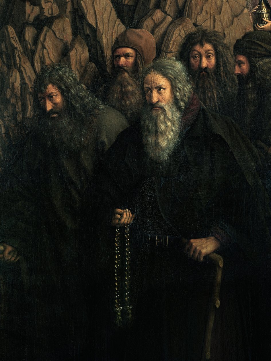 Yksityiskohta erakoista Gentin alttaritaulun oikealta puolelta tekijältä Hubert & Jan van (1390 1441) Eyck