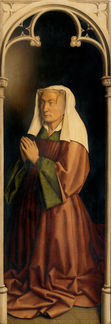Lysbette Borluutin muotokuva, paneeli Gentin alttaritaulun ulkopuolelta tekijältä Hubert & Jan van (1390 1441) Eyck