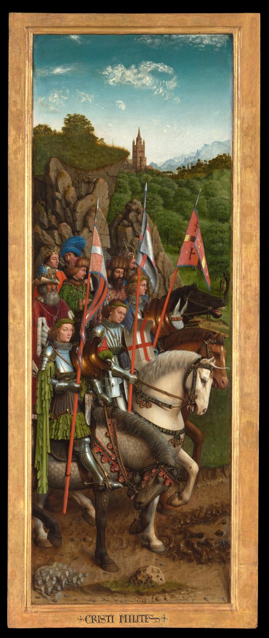 Kristuksen ritarit Gentin alttaritaulun vasemmalta puolelta tekijältä Hubert & Jan van (1390 1441) Eyck