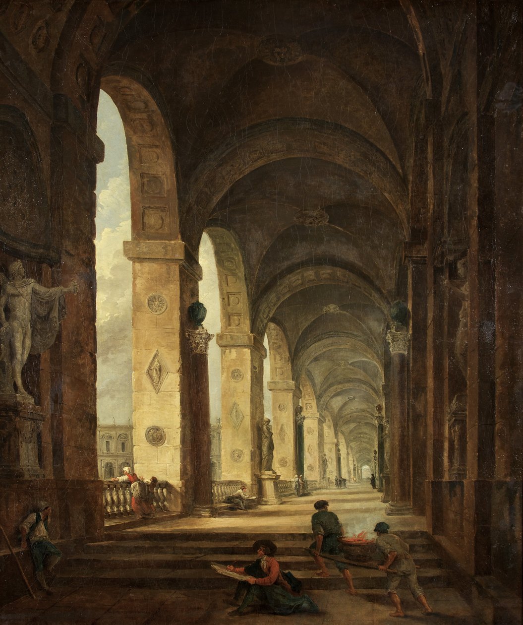 Roomalaisen arkkitehtuurin capriccio, n. 1775 (öljy kankaalle) tekijältä Hubert Robert