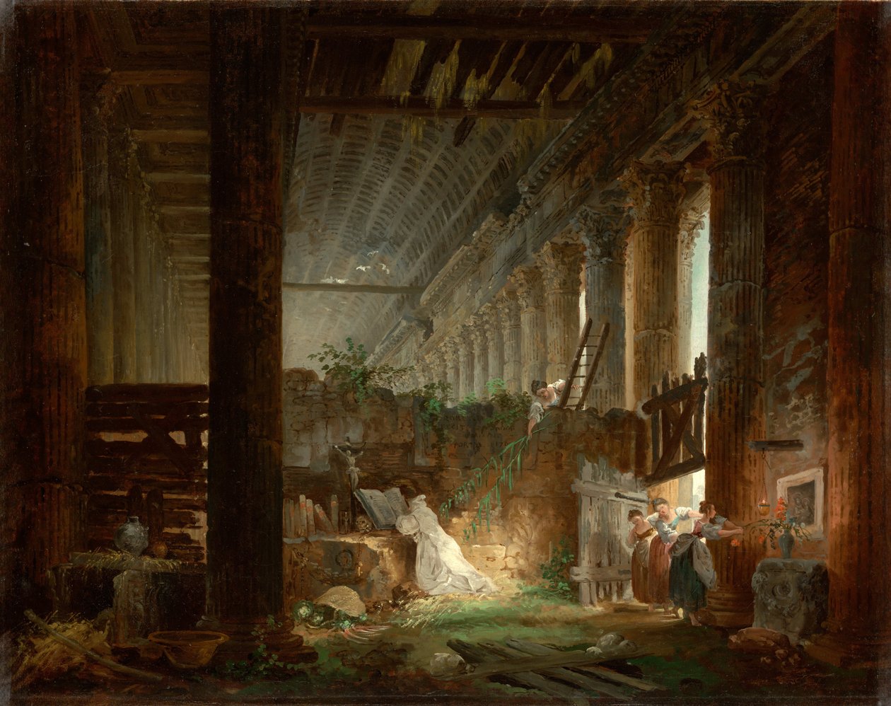 Erakko rukoilemassa roomalaisen temppelin raunioissa, noin 1760 tekijältä Hubert Robert