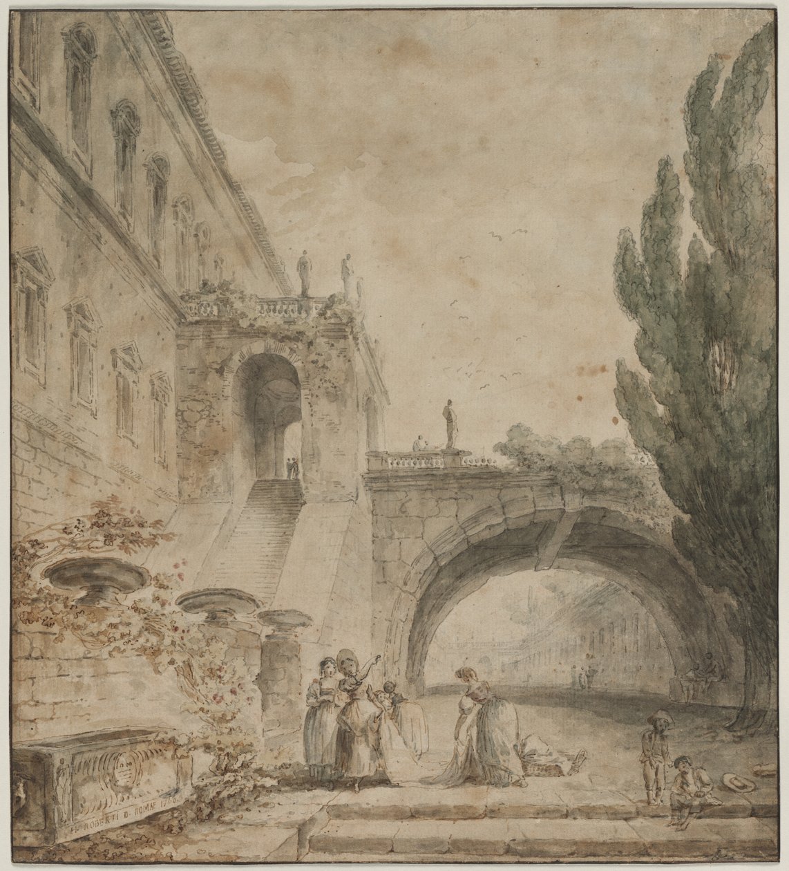 Palatsi kaarisillalla (roomalainen huvila) tekijältä Hubert Robert