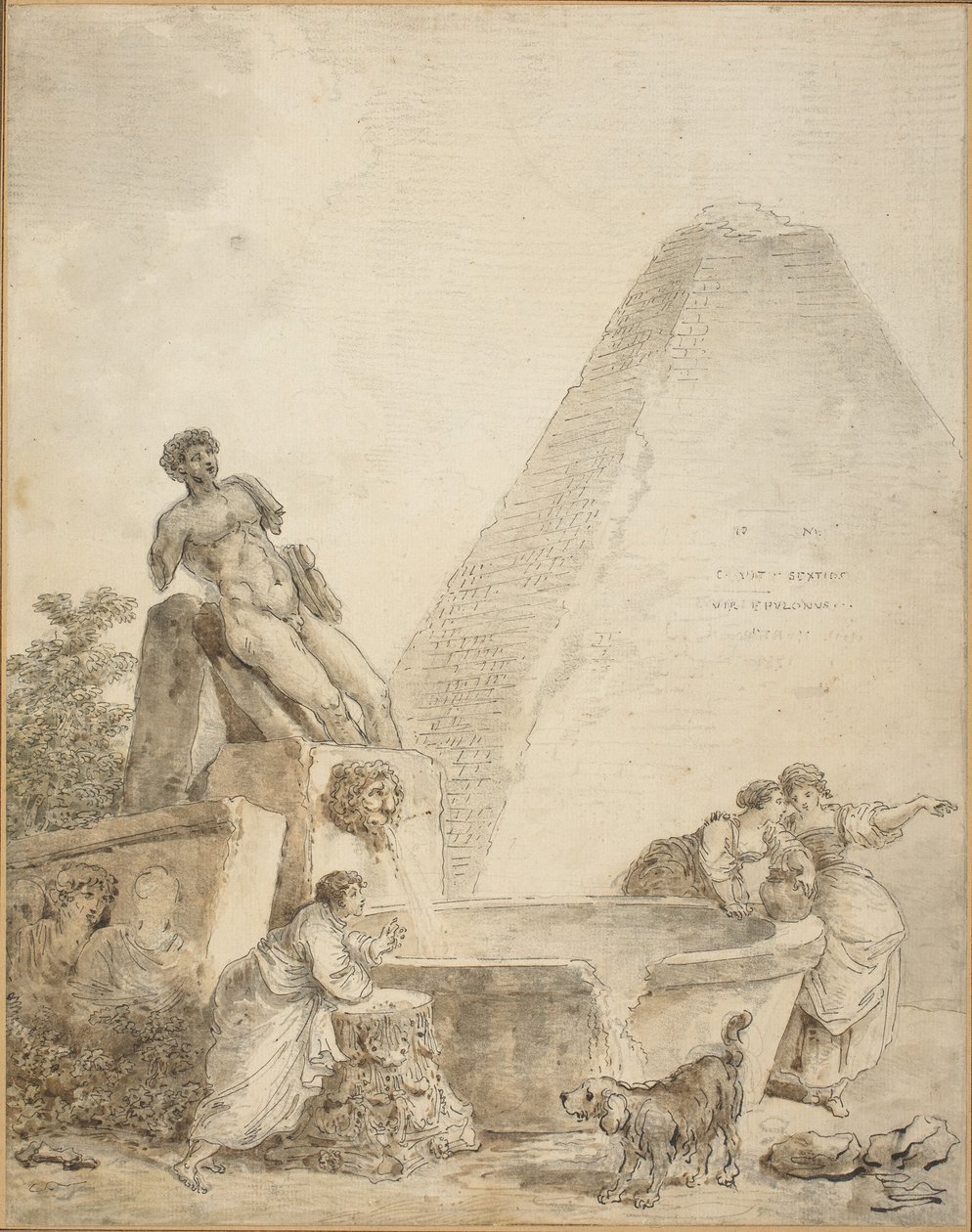 Roomalainen Capriccio Gaius Cestiuksen pyramidin kanssa tekijältä Hubert Robert