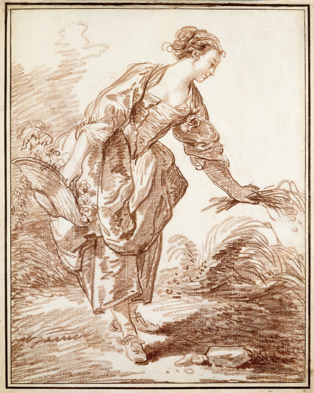 Paimentar poimii kukkia, tekijältä Hubert Robert