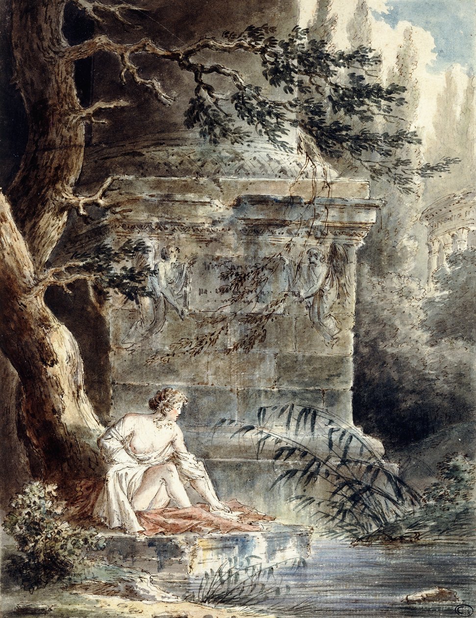 Nuori uimari lähellä kolonnia, tekijältä Hubert Robert