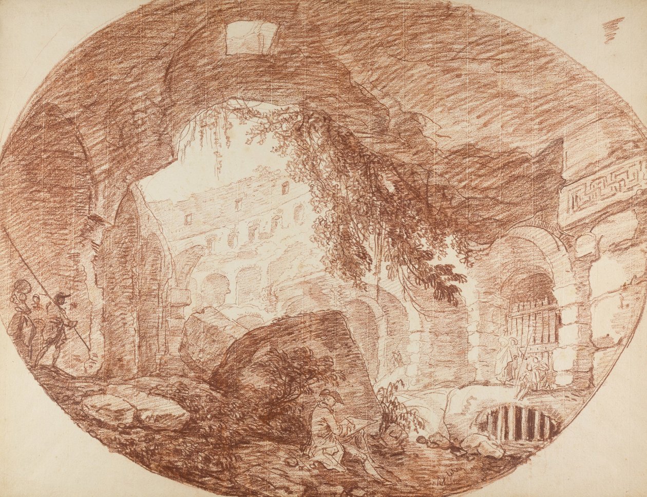 Colosseumin raunioissa istuva taiteilija, n. 1759 tekijältä Hubert Robert