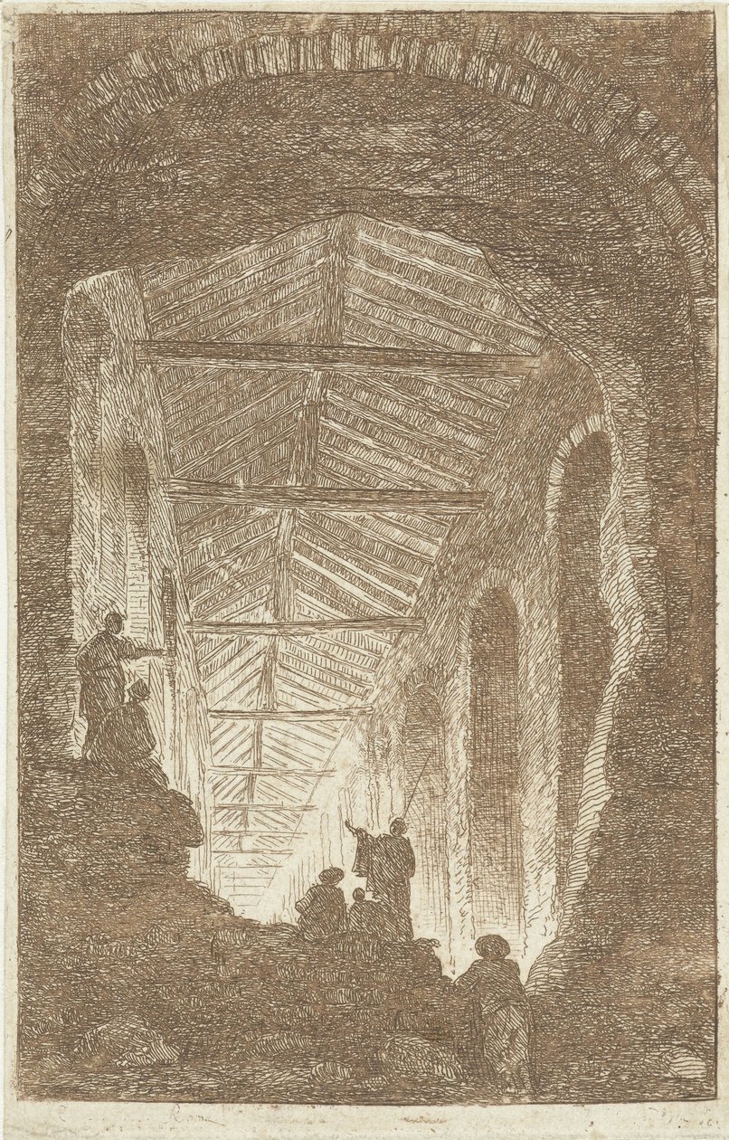 Antiikkigalleria Les Soirees de Rome (sarjan nimi) Roomalaiset kasvot (sarjan nimi) tekijältä Hubert Robert