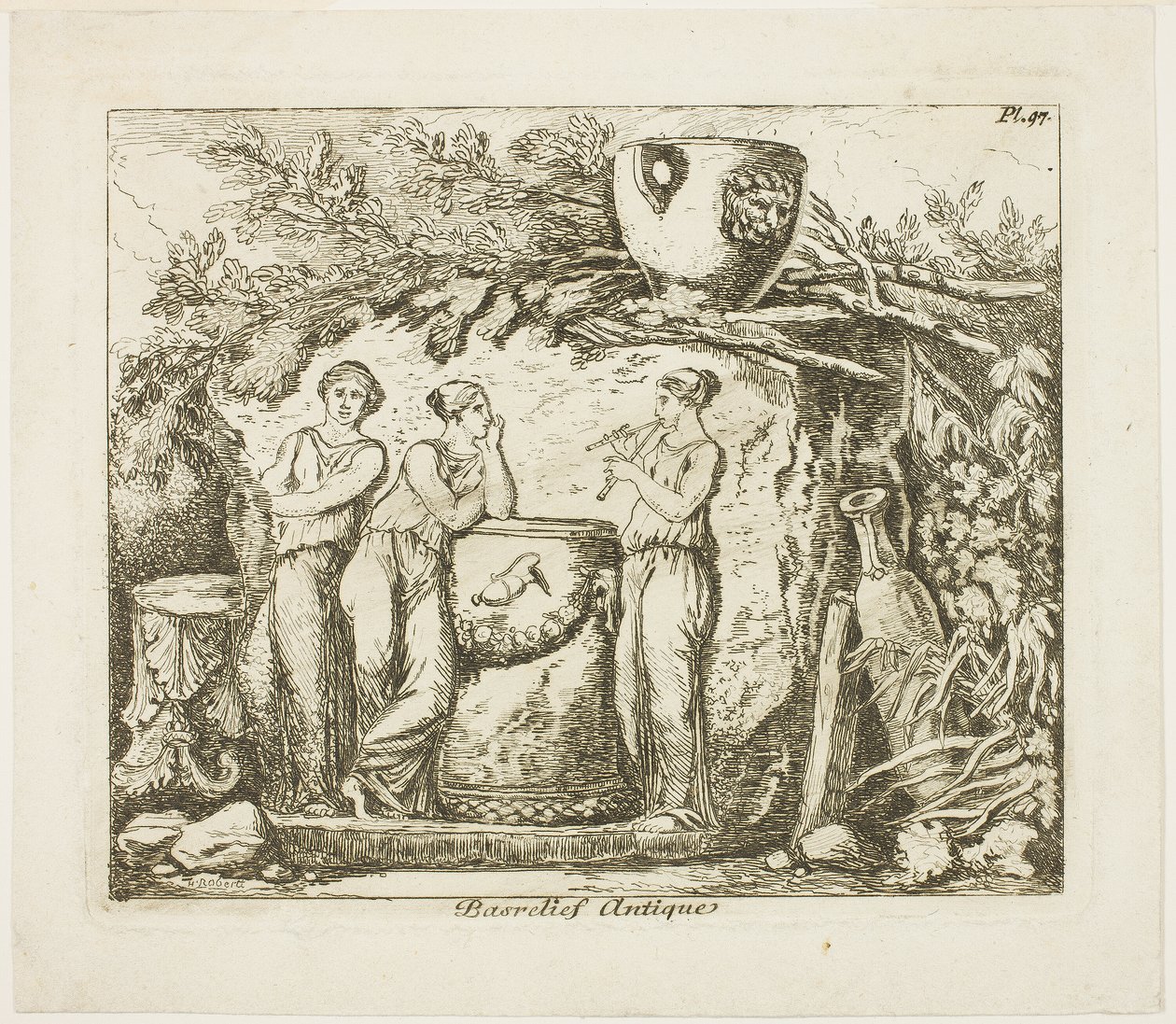 Antiikki Bas Relief tekijältä Hubert Robert