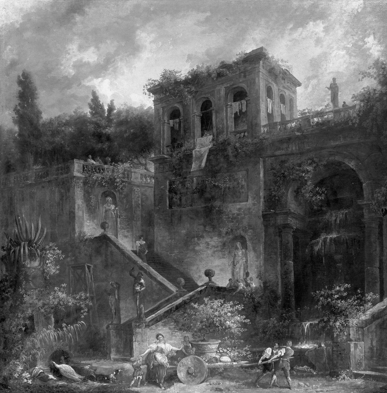 Nousu Farnesen puutarhoihin Palatinus-kukkulalla tekijältä Hubert Robert
