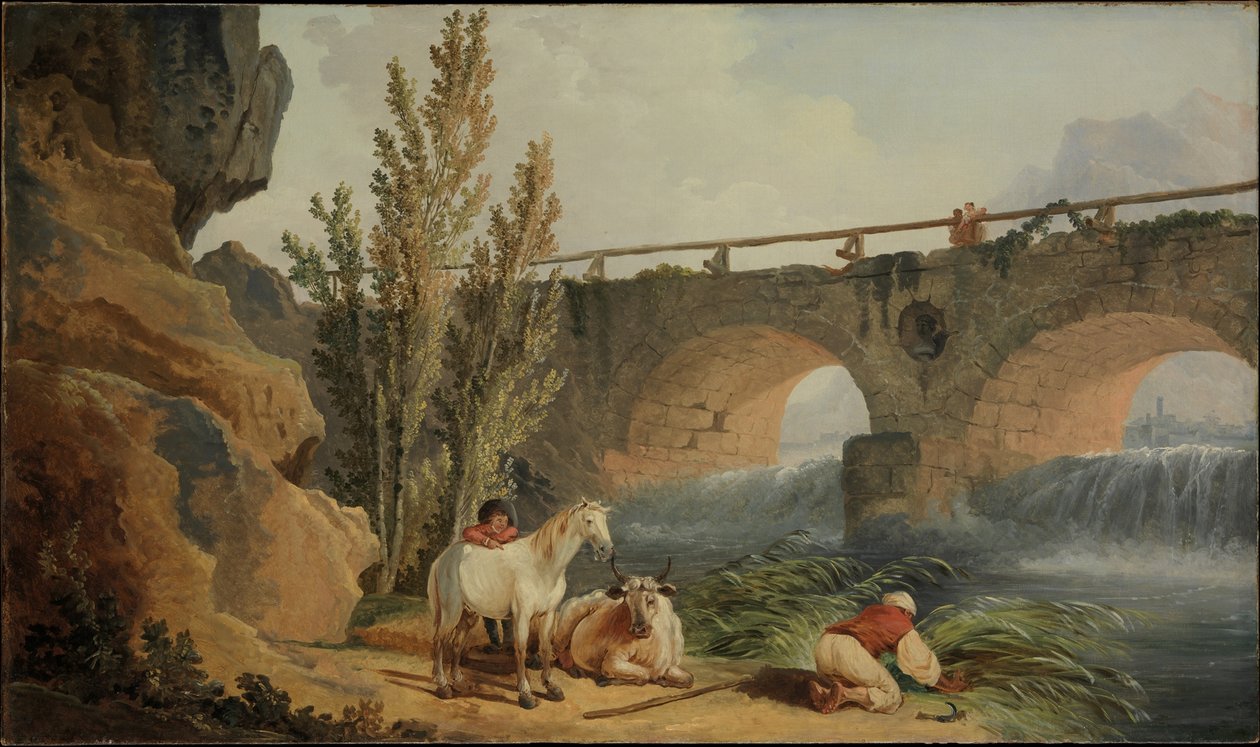 Silta vesiputouksen yli tekijältä Hubert Robert