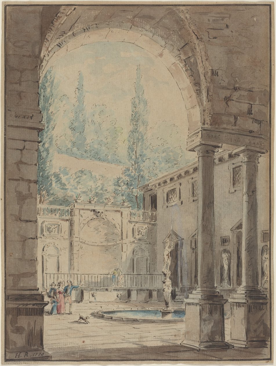 Villa Plinianan sisäpiha tekijältä Hubert Robert