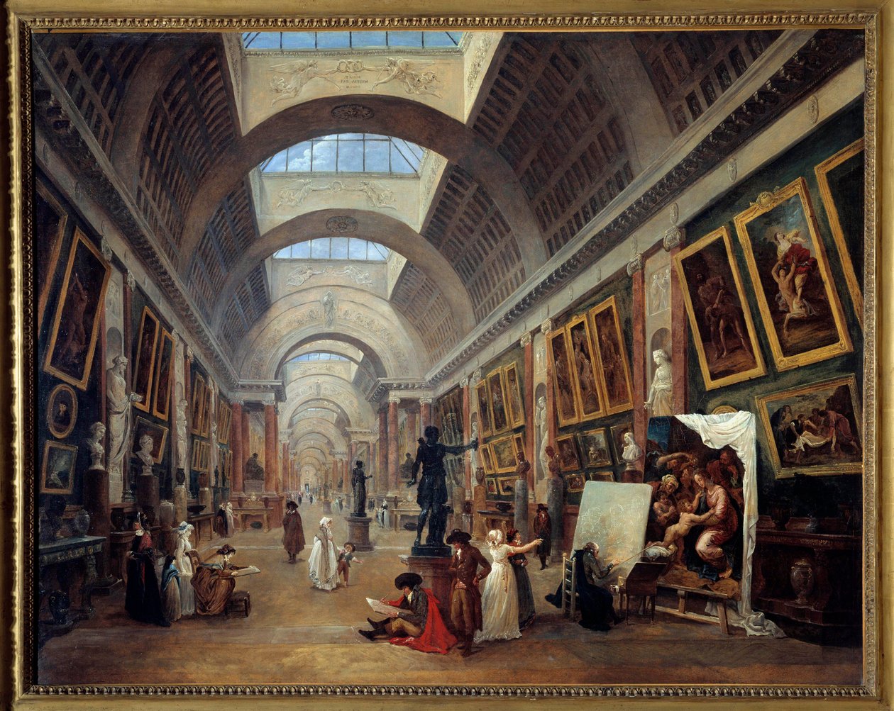 Grande Galerie du louvren suunnittelu Hubert Robertin (1733-1808) maalaus 1796 su. 1,12x1,43 m. - Suunnittelu Grande Galerielle Louvressa. Hubert Robertin (1733-1808) maalaus tekijältä Hubert Robert