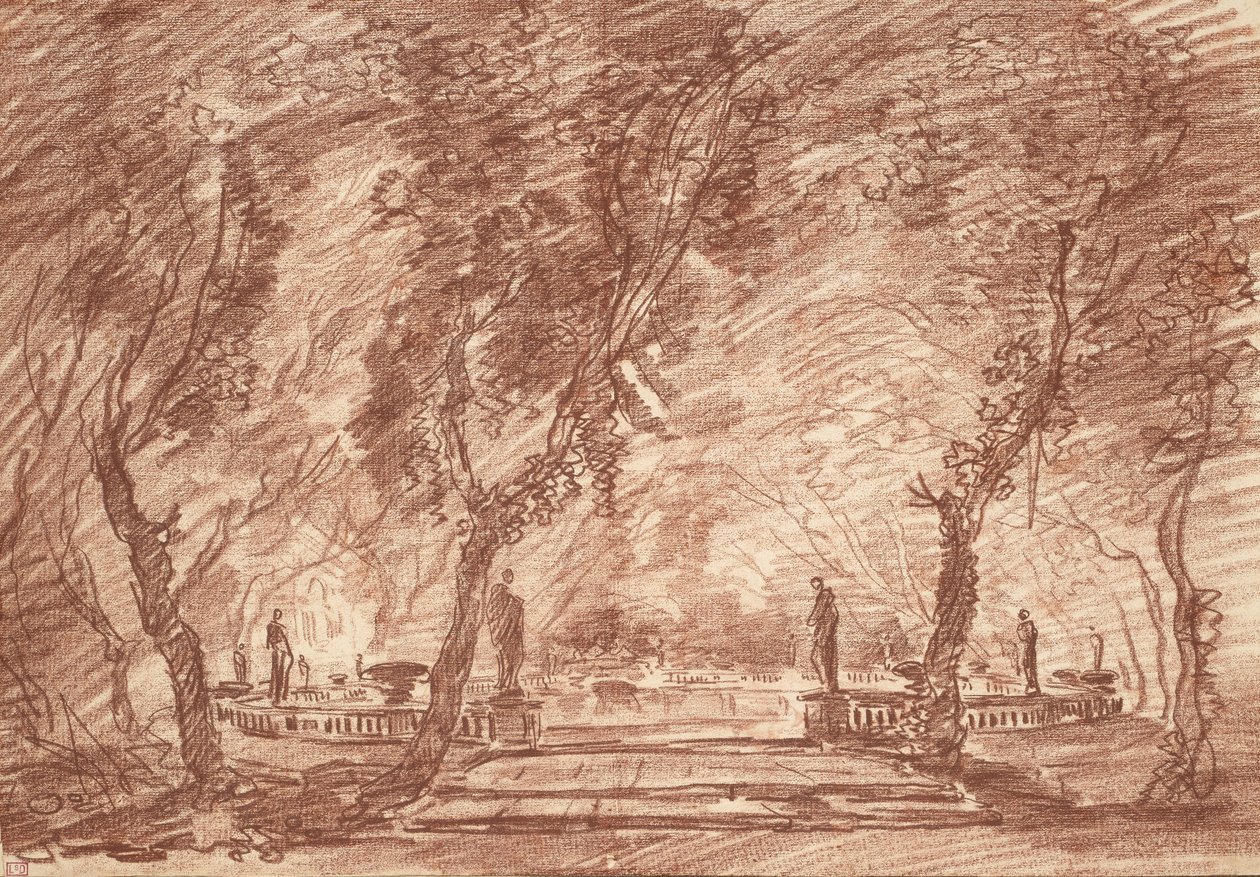 Puiston suihkulähde, n. 1765 tekijältä Hubert Robert