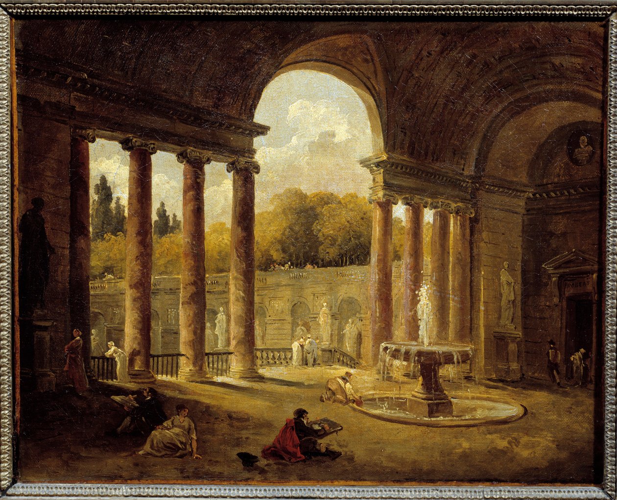 Suihkulähde portiksen alla. Hubert Robertin (1733-1808) maalaus tekijältä Hubert Robert