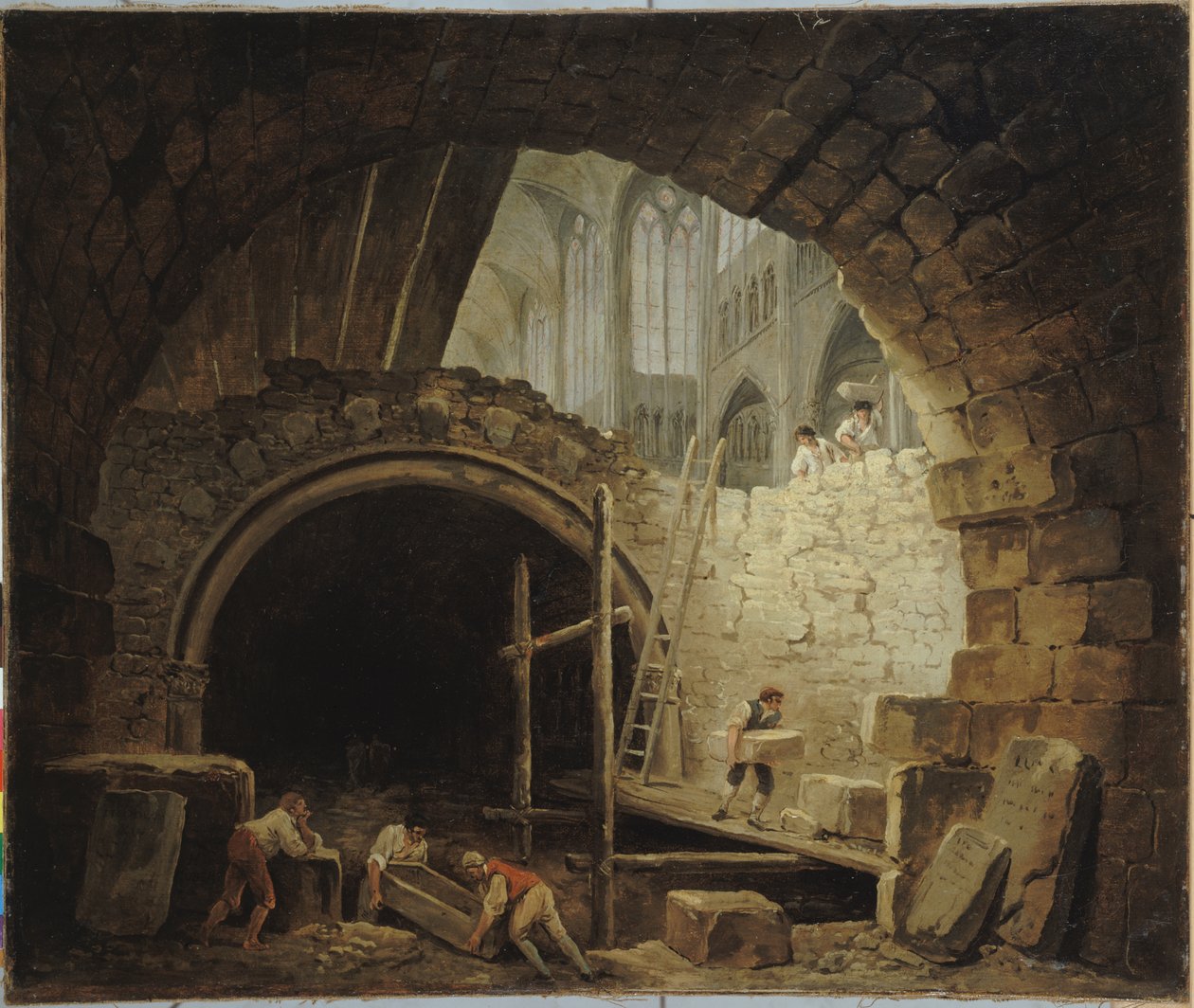 Ranskan kieli: La Violation des caveaux des rois dans la basilique de Saint-Denis, en octobre 1793 Kuninkaallisten hautojen ryöstö Saint-Denis