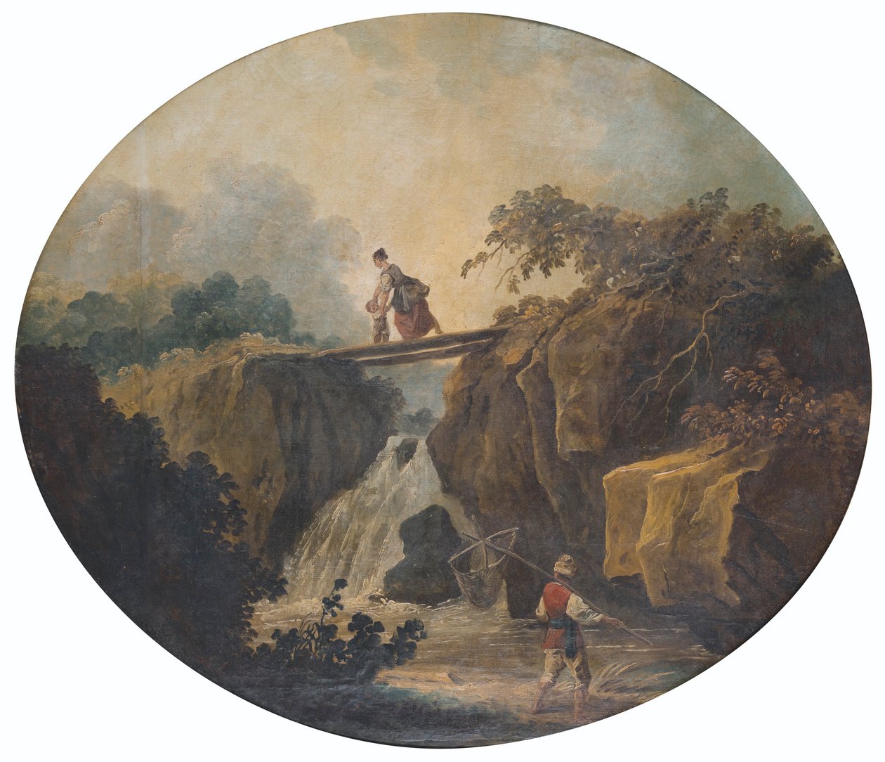 Ranska: Maisema vesiputouksesta ja sillasta tekijältä Hubert Robert