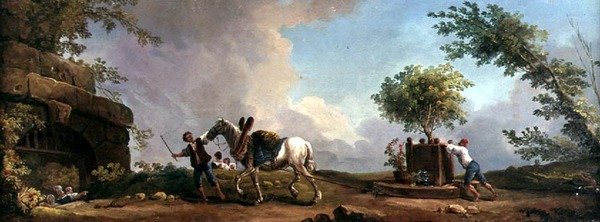 Puutarhurit kuljettavat appelsiinipuuta (öljy kankaalle) tekijältä Hubert Robert