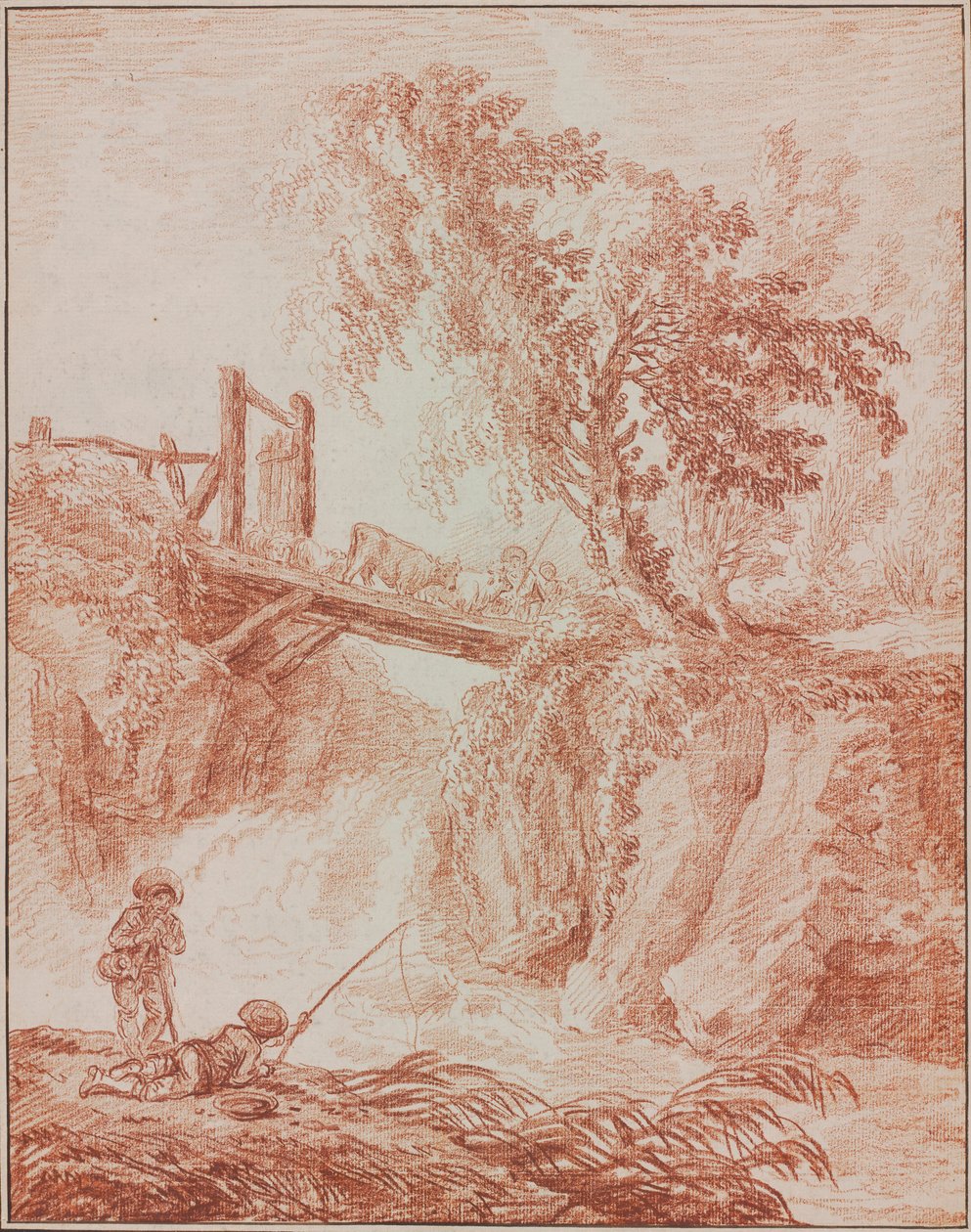 Paimenet ylittävät vesiputouksen tekijältä Hubert Robert