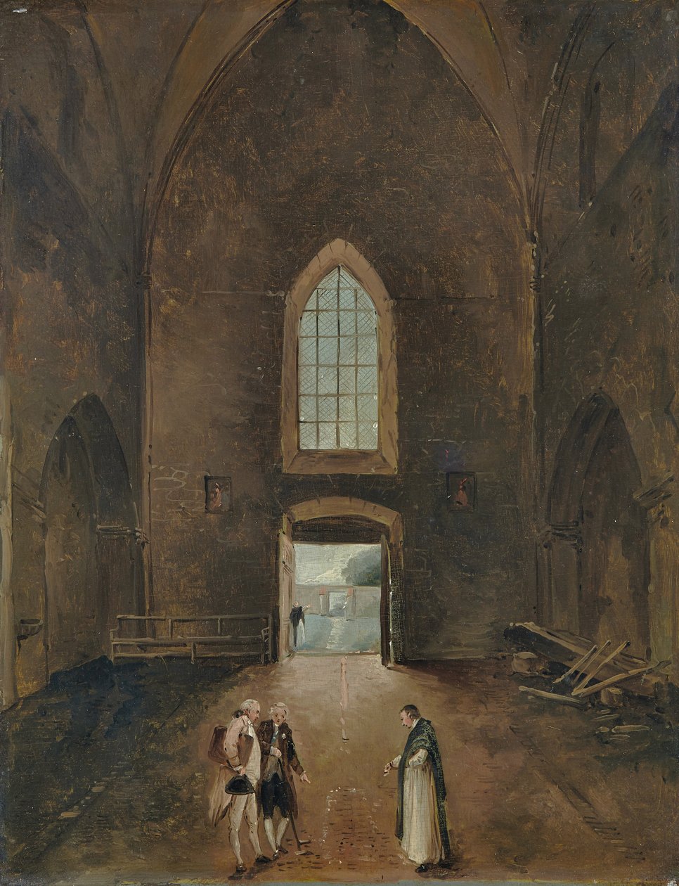 Hubert Robert ja amatööri vierailevat haudalla kirkossa tekijältä Hubert Robert