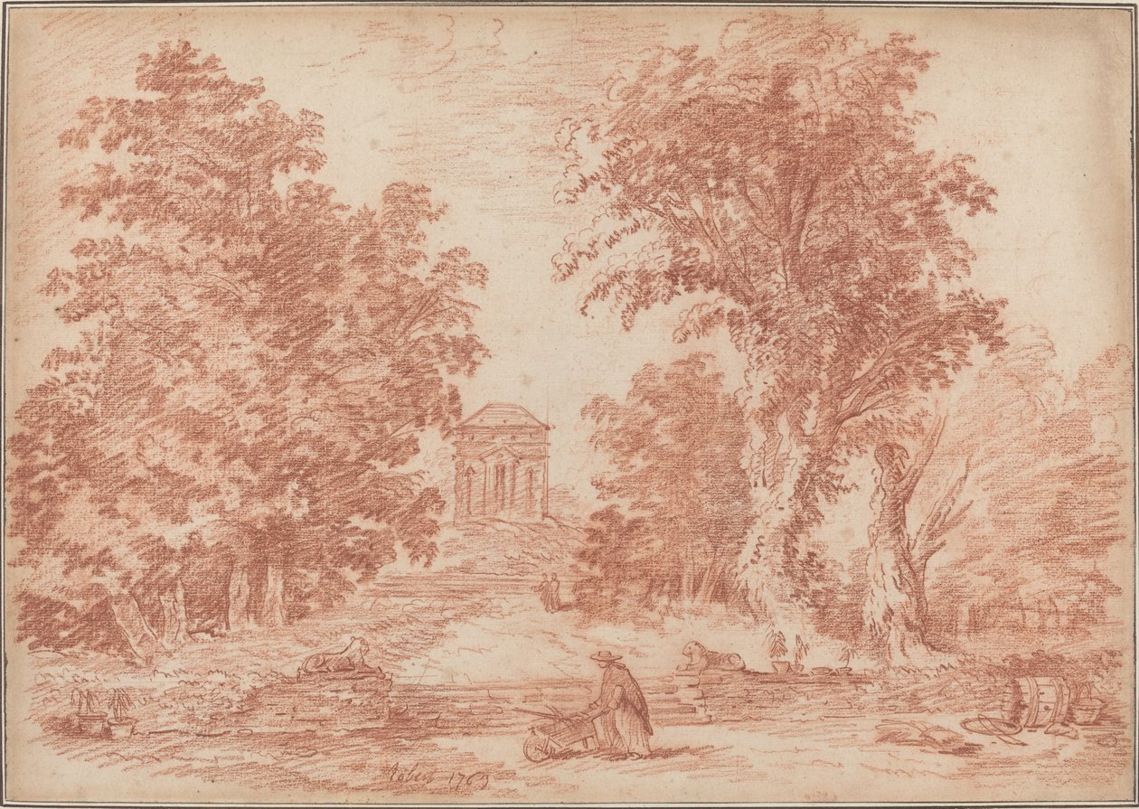 Parc italià amb un Tempiettofinnish tekijältä Hubert Robert