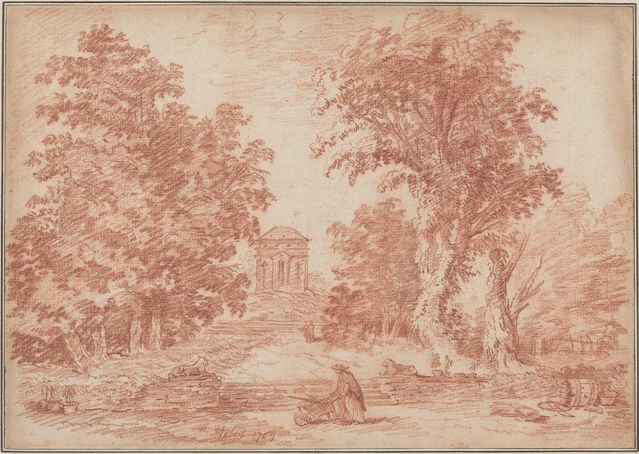 Italialainen puisto, jossa on Tempietto tekijältä Hubert Robert