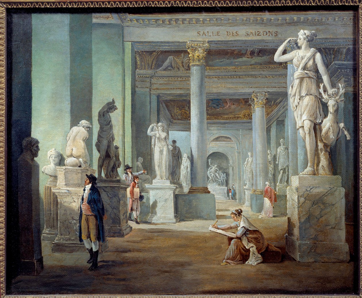 La salle des saisons au musee du Louvre Hubert Robertin (1733-1808) maalaus 1802 su. 0,37x0,46 m - Vuodenaikojen huone Louvren museossa. Hubert Robertin (1733-1808) maalaus 1802. 0,37 x 0,46 m. Louvre-museo, Pariisi tekijältä Hubert Robert