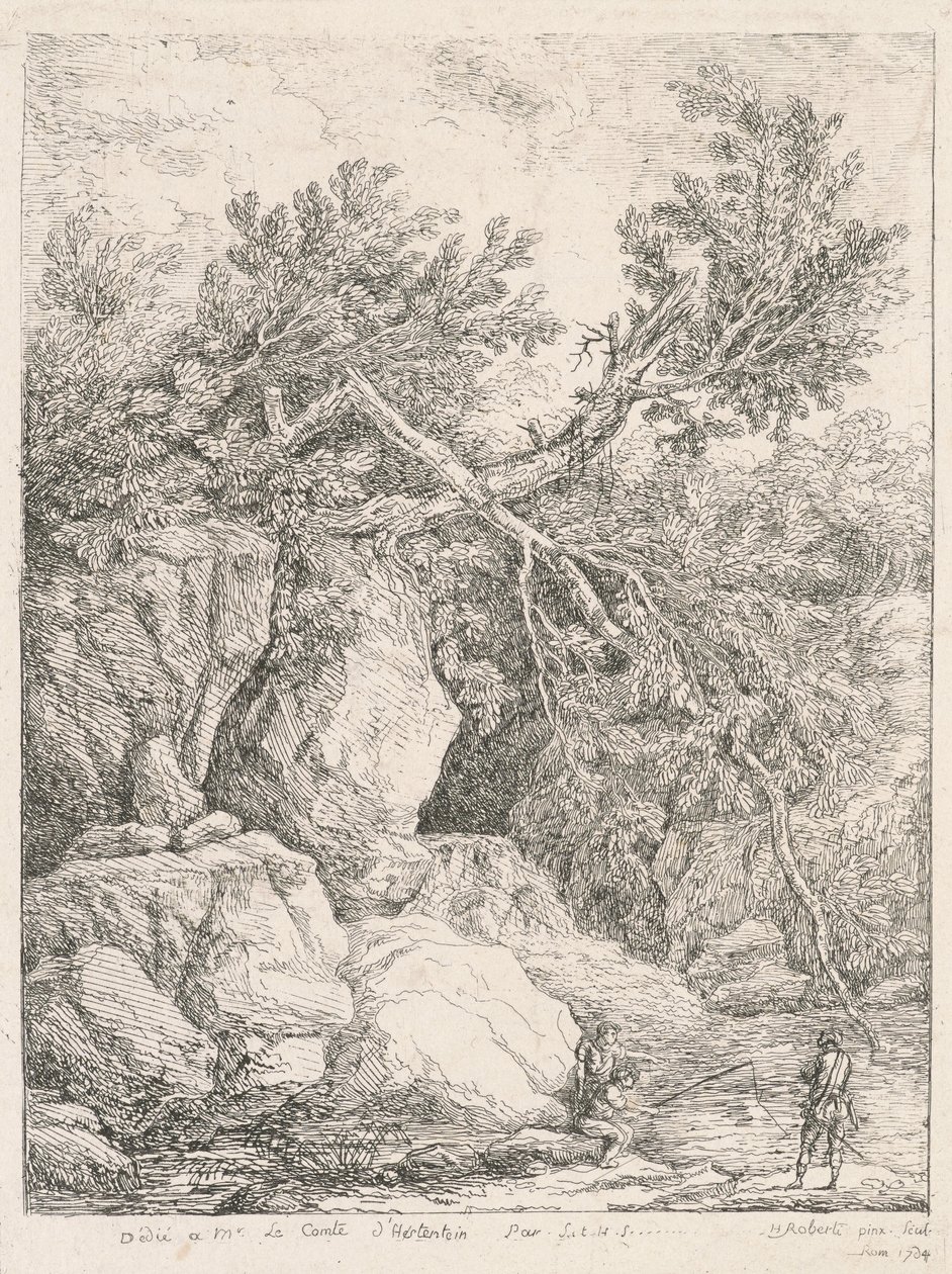 Maisema kaatuneen puun kanssa tekijältä Hubert Robert