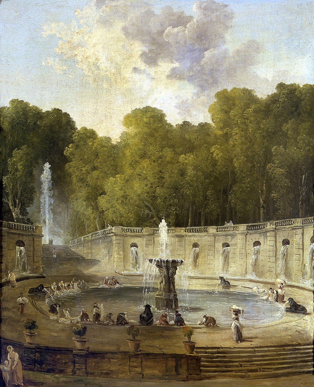Pesunaiset puistossa - Pesijanaiset puistossa - Hubert Robertin (1733-1808) maalaus - noin 1775 - Öljy kankaalle - 56x45,5 - Petit Palais, Musee des Beaux-Arts de la Ville de Paris tekijältä Hubert Robert