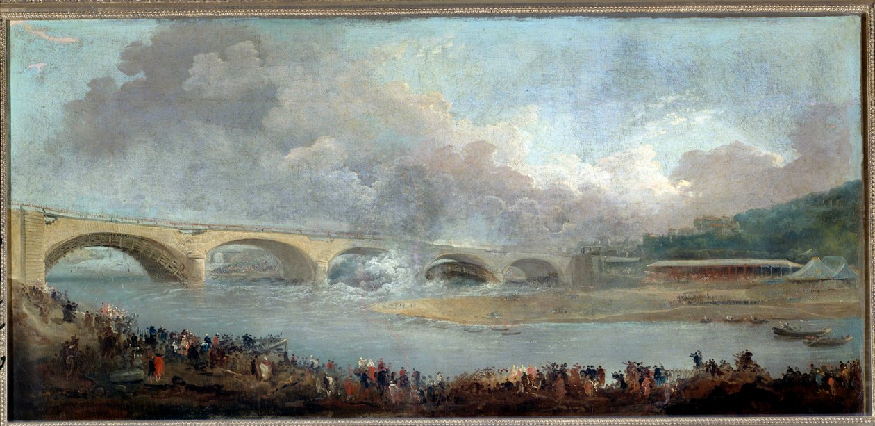 Neuillyn sillan päättäminen 22.9.1772 Hubert Robertin (1733-1808) maalaus 1772 su. 1,13 x 1,95 m Pariisi, Carnavalet-museo tekijältä Hubert Robert