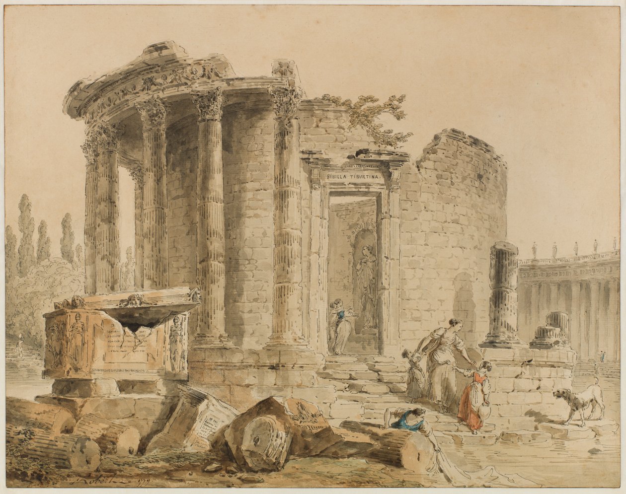 Der Tempel der Tiburtinischen Sibylle: Erinnerung an den Tempel der Sibylle in Tivoli tekijältä Hubert Robert