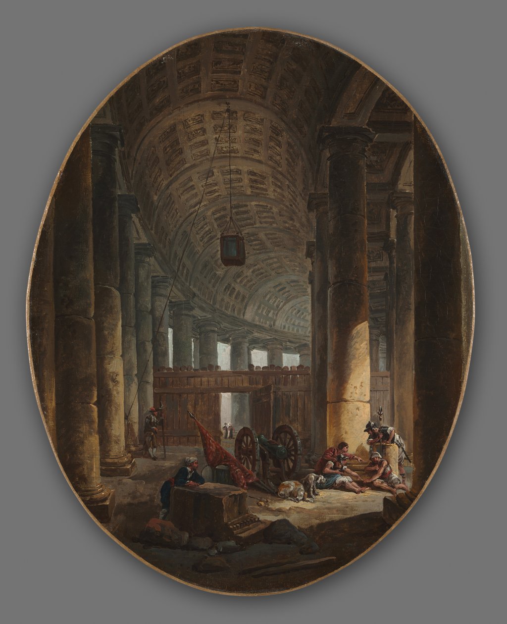 aPari maalausta: Pyhän Pietarin pylväikkö, Rooma, konklaavin aikana ja luola..., n. 1769 tekijältä Hubert Robert