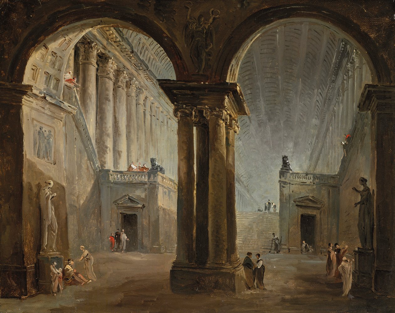 Ihmiset antiikkigalleriassa tekijältä Hubert Robert