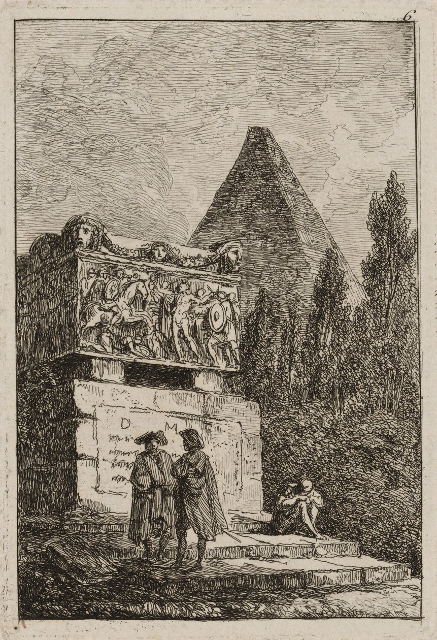 Lauta kuusi iltaista Roomassa, 1763-64 tekijältä Hubert Robert