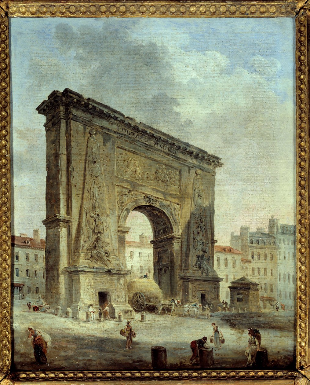Porte Saint Denis (näkymä Pariisin kaupunkiin). Hubert Robertin (1733-1808) maalaus tekijältä Hubert Robert