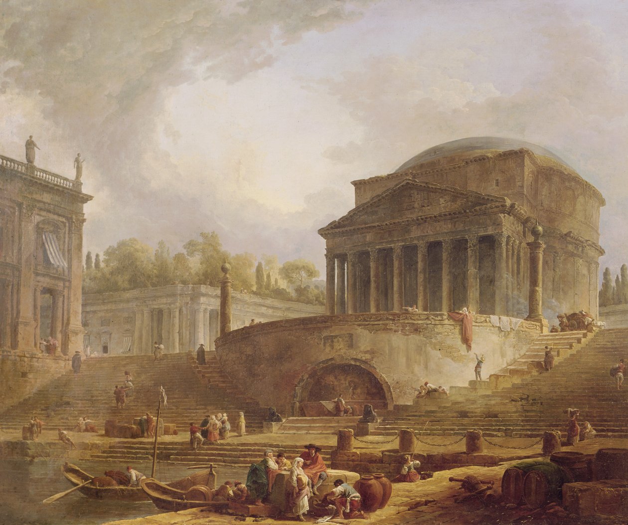 Porto di Ripetta Roomassa, Pantheon, arkkitehtoninen taulu, 1766 tekijältä Hubert Robert