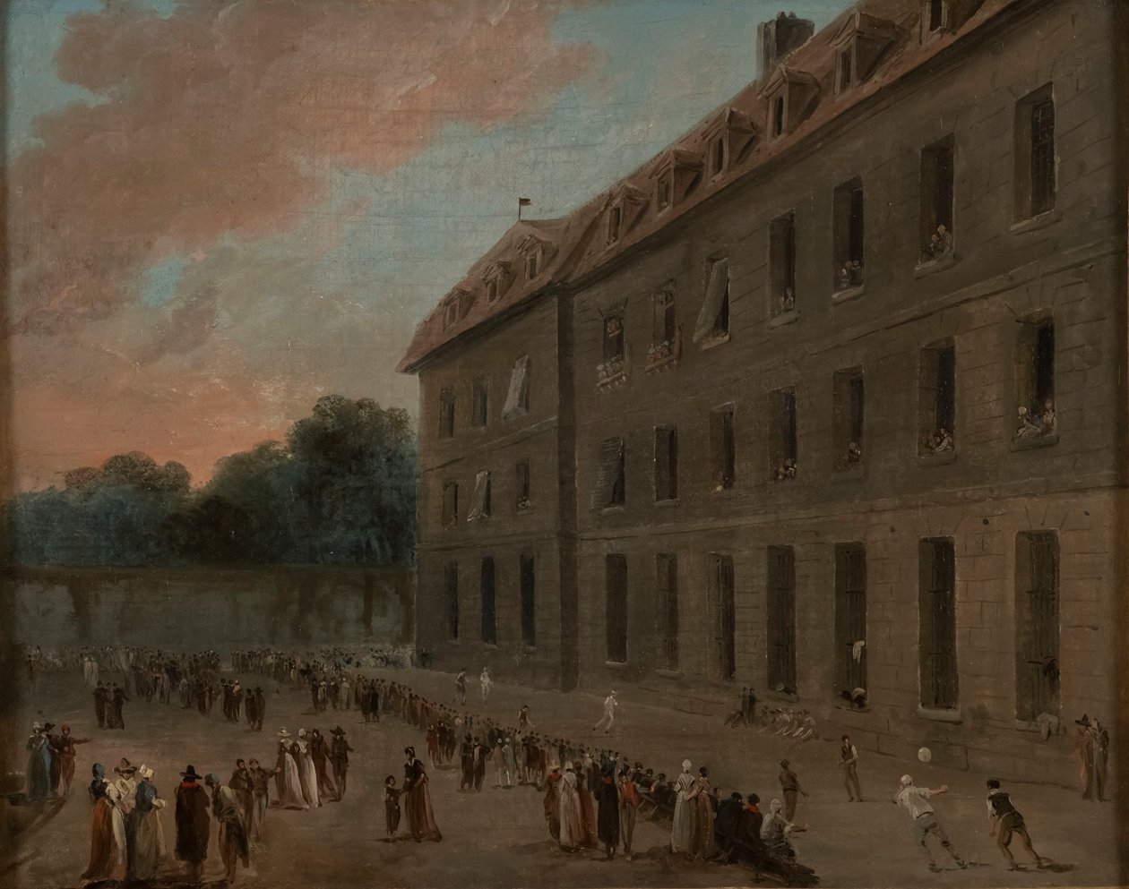 Vankien vapaahetki Saint-Lazaressa: pallopeli tekijältä Hubert Robert