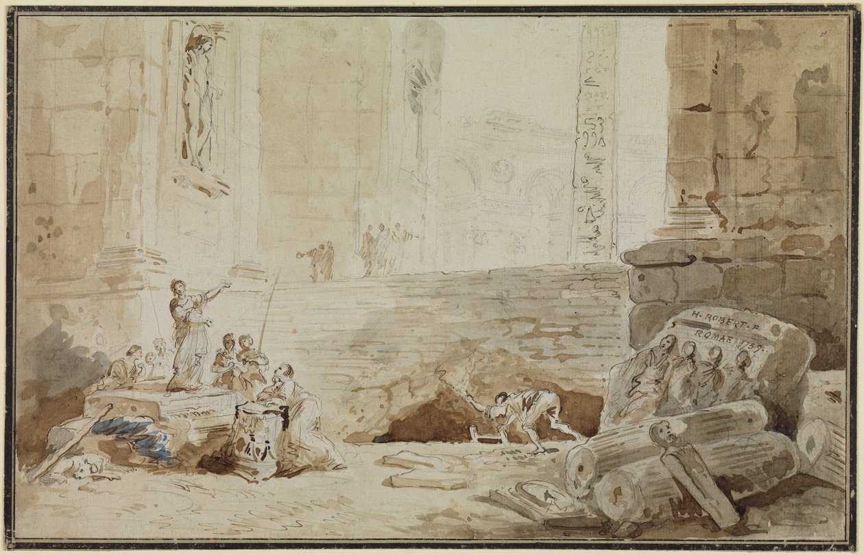 Roomalainen capriccio katulaulajattaren kanssa tekijältä Hubert Robert