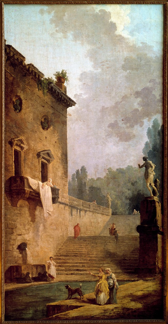 Portikon rauniot pesuhuoneella Hubert Robertin (1733-1808) maalaus 1700-luvun Musee du chateau de Maisons Laffitte (Maisons-Laffitte) tekijältä Hubert Robert