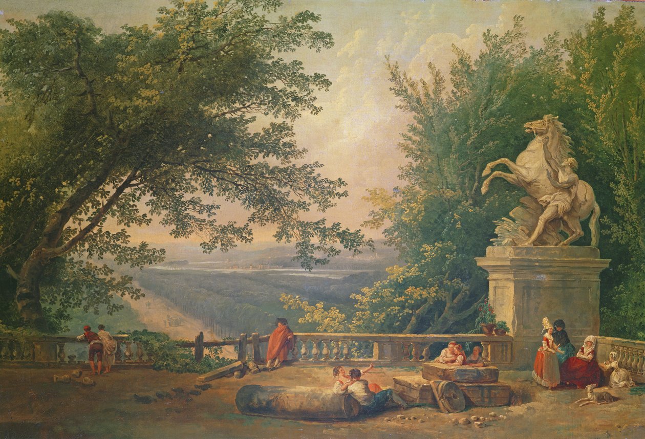 Terrace Ruins in a Park, n. 1780 (öljy kankaalle) tekijältä Hubert Robert
