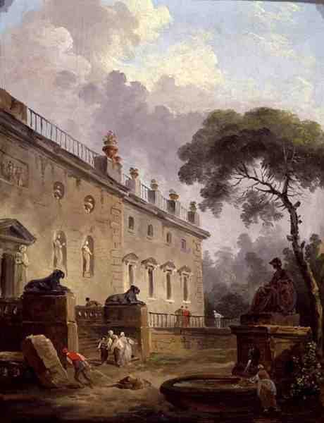 Villa Madaman terassi (öljy paneelille) tekijältä Hubert Robert