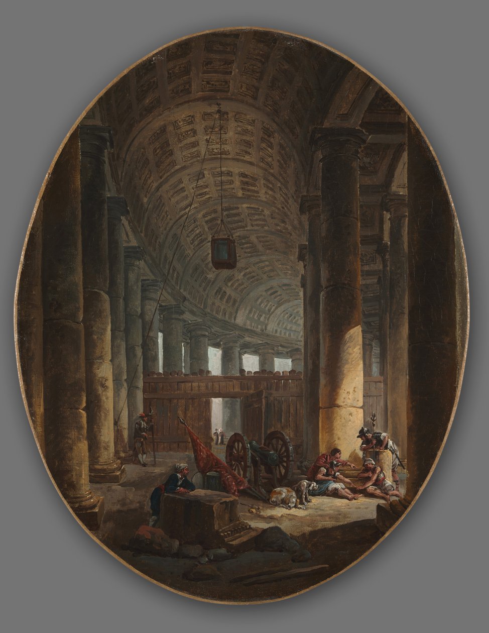 Pyhän Pietarin pylväikkö, Rooma, konklaavin aikana, n. 1769 tekijältä Hubert Robert