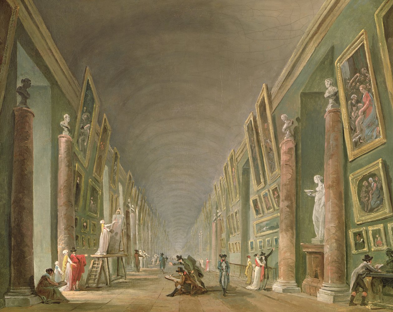 Louvren suuri galleria vuosina 1801-1805 (öljy kankaalle) tekijältä Hubert Robert
