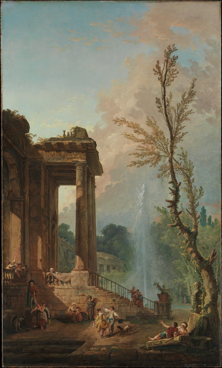 Maalaiskartanon pylväikkö tekijältä Hubert Robert