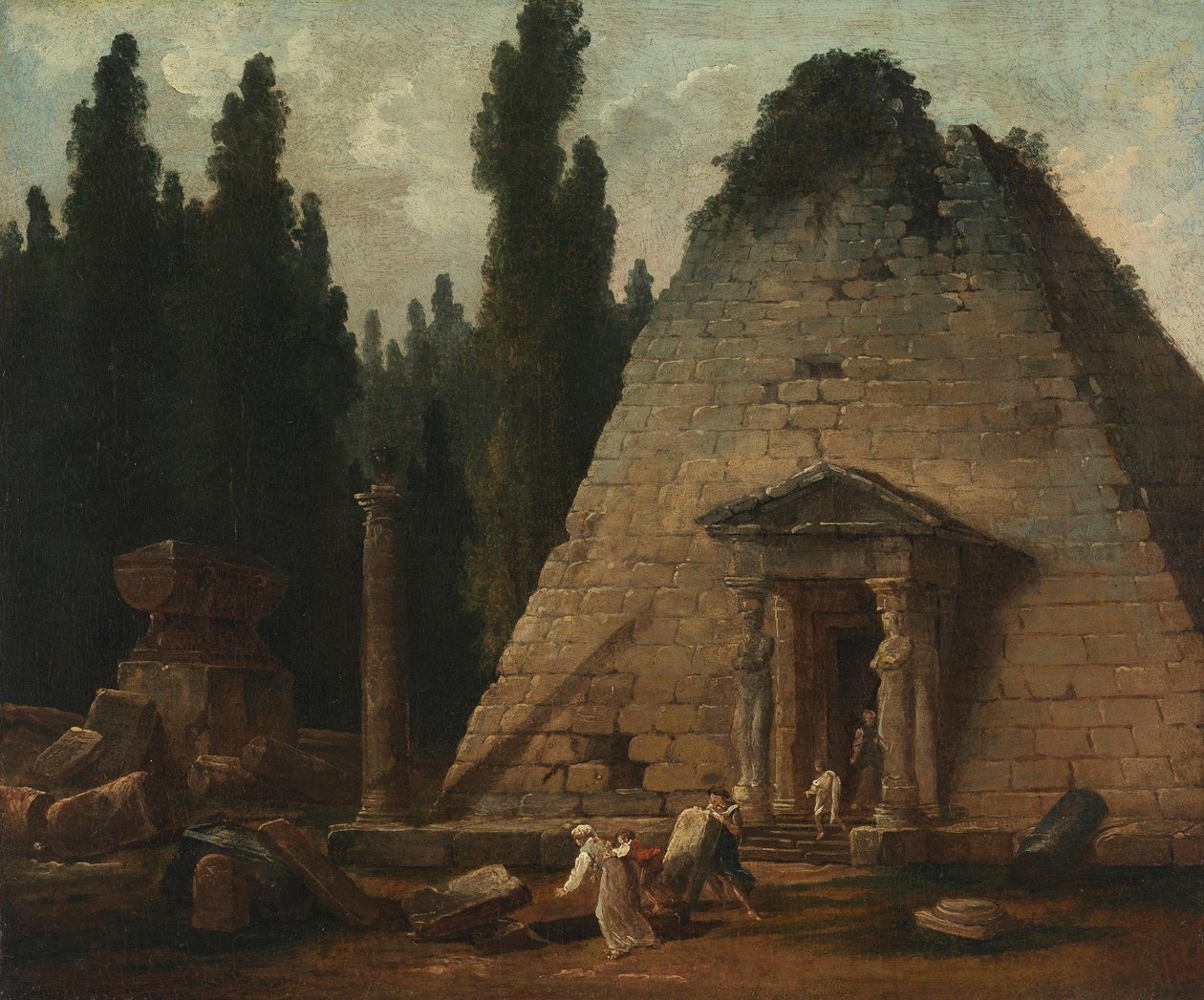 Pyramidi Mauperthuisin puutarhassa tekijältä Hubert Robert