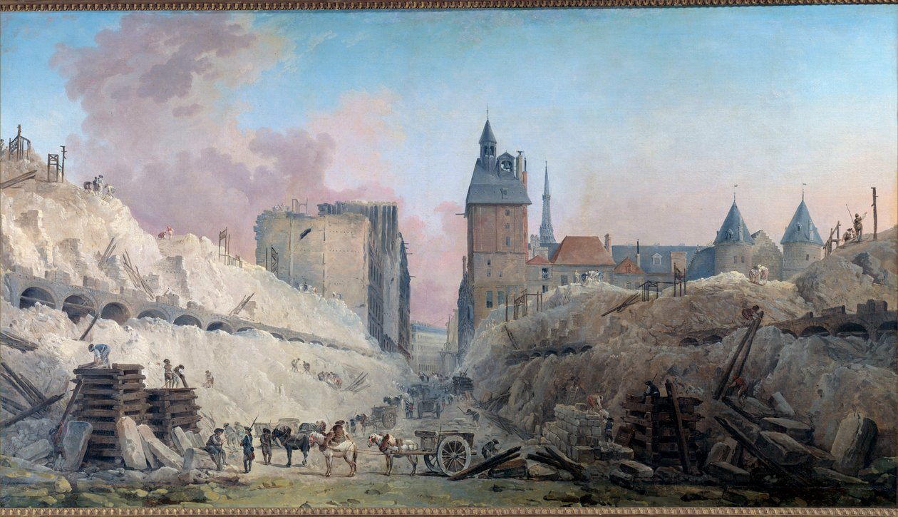 Pont au Changen talojen purku vuonna 1788 Hubert Robertin (1733-1808) maalaus 1788 su. 0,86x1,59 m Pariisi, Musee Carnavalet tekijältä Hubert Robert