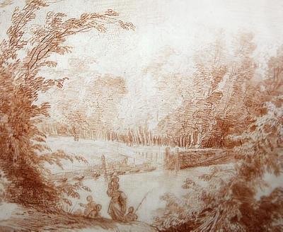 Claude-Henri Wateletin maalaistalon puutarha Le Moulin-Jolissa (punainen liitu paperille) tekijältä Hubert Robert