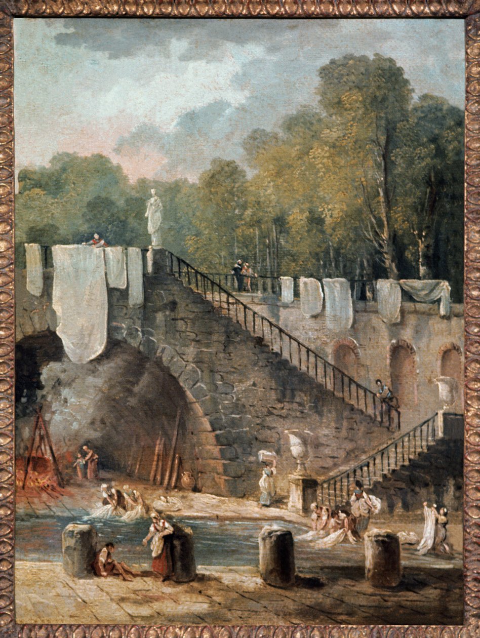 Pesu. 1700-luku (öljy kankaalle) tekijältä Hubert Robert