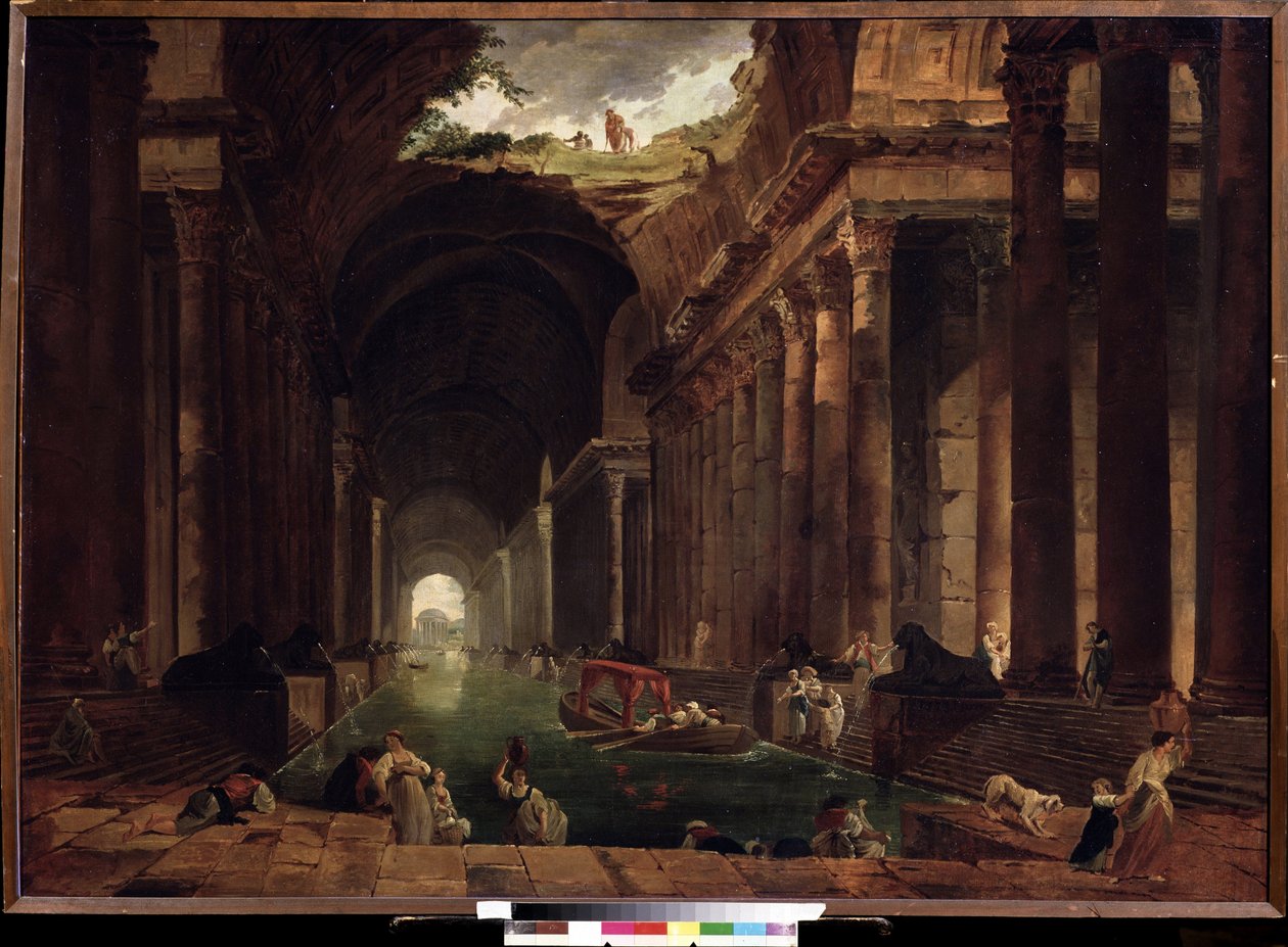 Lämpökylpylät (Thermae). Hubert Robertin (1733-1808) maalaus öljy kankaalle tekijältä Hubert Robert