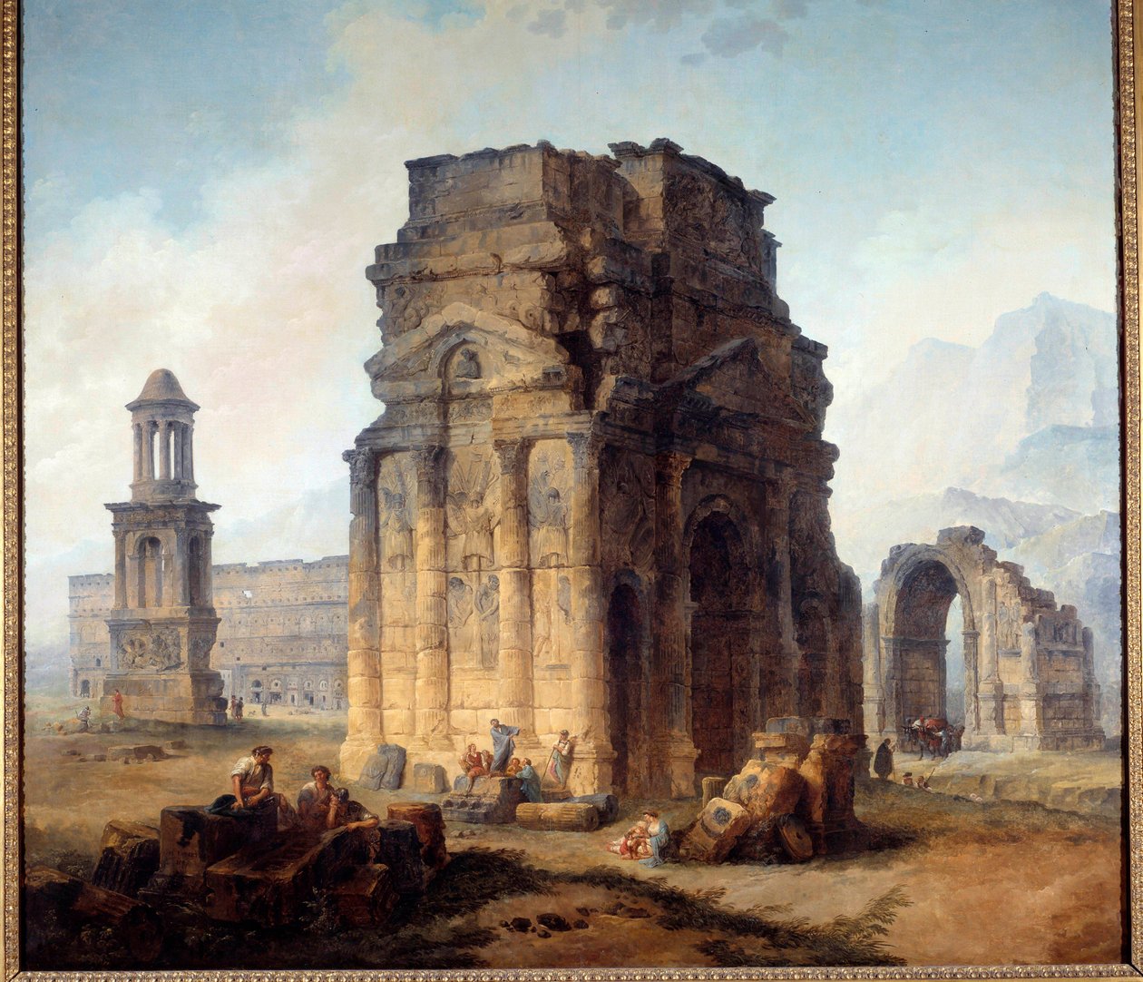 Näkymä Riemukaarelle ja Oranssin teatterille Hubert Robert (1733-1808) 1700-luvun su. 2,42x2,42 m tekijältä Hubert Robert
