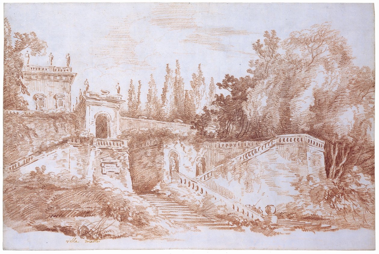 Näkymä Villa Mattein puutarhaan tekijältä Hubert Robert